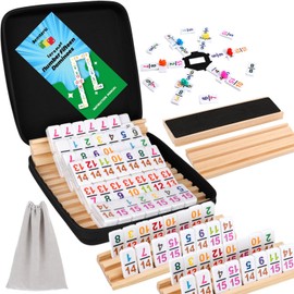 Demteric Mexican Train Dominoes Double 15 with 8 Wooden Holders | 136 Colorful Number Dominos Tiles Travel Board Game for Family Nights, Cognitive Strategy Games for 2-8 Players