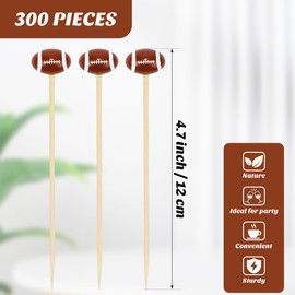 Aodaer 300 Pieces Football Decorative Sports Ball End Cocktail Skewers 4.7 Inch Bamboo Cocktail Picks Wooden Decorative Fruit Toothpicks for Appetizers Bar Drinks Fruit Sandwich Buffets Party Supplies