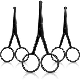 3 pares de tijeras para el pelo de la nariz, punta redondeada, tijeras para el pelo facial, tijeras de acero inoxidable, punta roma para cejas, nariz, bigote, barba, cepillado, Negro