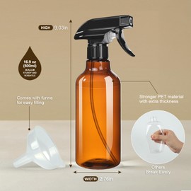 Bealee Plastic Spray Bottles, 2-Pack, 16.9 Oz, Mist & Stream, Heavy Duty Spraying, Empty Water Spray Bottle for Cleaning Solutions, Essential Oils, Hair, Plants, BBQ, Cat Dog Behavior Correction (Amber)