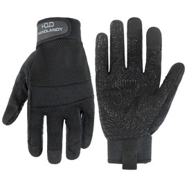 HANDLANDY Work Gloves with Grip for Men and Women, Safety Gloves, Gardening Gloves and General Use, Flexible, Touch Screen Compatible, Mechanics Gloves, Black, S