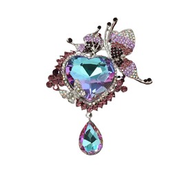 Rhinestone Love Heart Teardrop Brooch Pin for Women Bridal Elegant Austrian Crystal Butterfly Fairy Broach Corsage Birthday Wedding Ceremony Bouquet Costume Accessories (Amethyst)