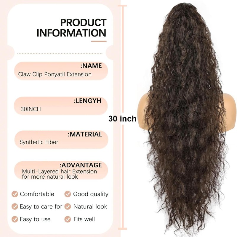 PORSMEER Claw Ponytail Hair Extension 30 inches, Clip in Ponytail