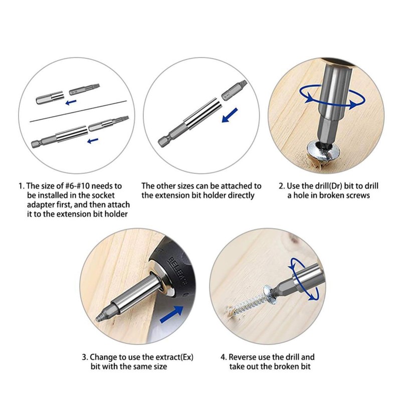 22PCS Damaged Screw Extractor, Screw Remover Tool Remove Tool Broken
