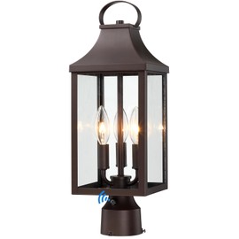 18.62'' Dusk to Dawn Post Light Outdoor, Large 3-Light Lamp Post Light Fixture, Modern Pillar Outside Lighting Waterproof Post Lantern Lamp Outdoor Post Light Fixtures Pole Lights for Porch, Brown