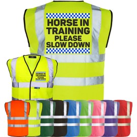 Corporate Togs HORSE IN TRAINING SLOW DOWN Equine Hi-Vis Vest - Equestrian Safety Waistcoat Tabard, Fully EN471 and Fastening Vest | Personal Protective Equipment