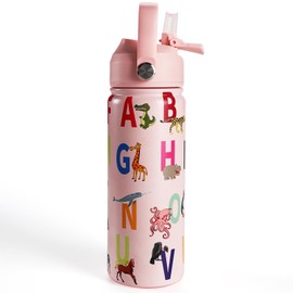 HISOKOI Kids Insulated Water Bottle with Straw 18oz - 18/8 Stainless Steel Toddler Water Bottle for School Travel Boys Girls (Animals)