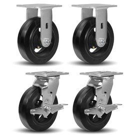 CWfutureparts Caster Wheels 6" x 2" Heavy Duty Industrial Casters,Rubber on Cast Iron Wheels,Dumpster and Trash Bin Casters,2 Brake 2 Rigid Top Plate Casters, Load Capacity 4000 lbs