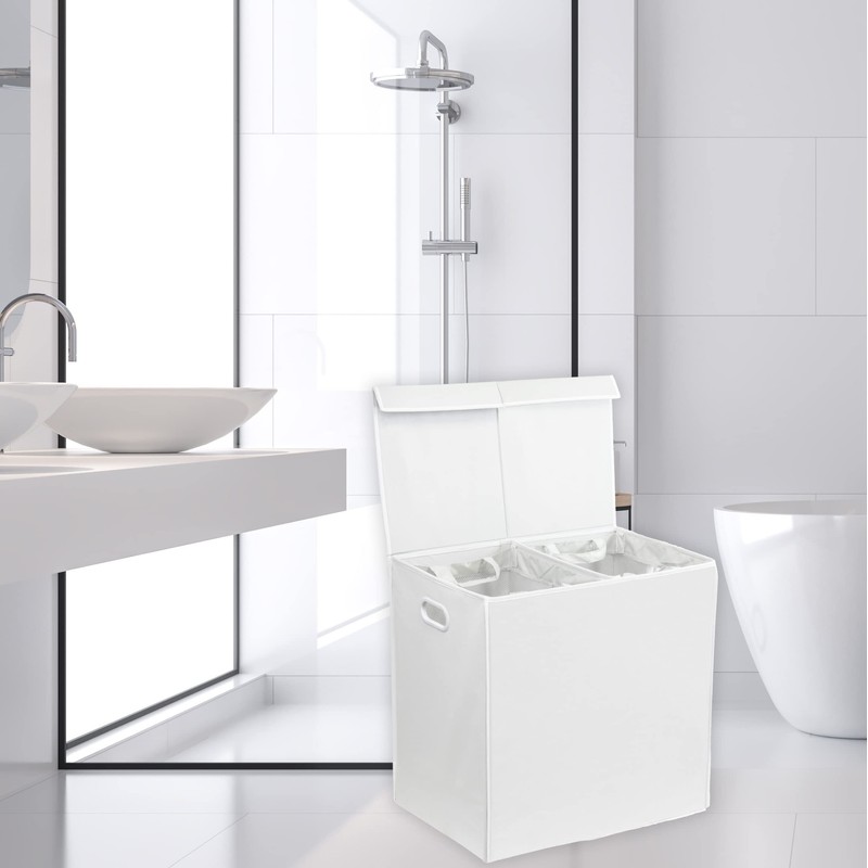 Simple Houseware Double Laundry Hamper with Lid and Removable Bags,