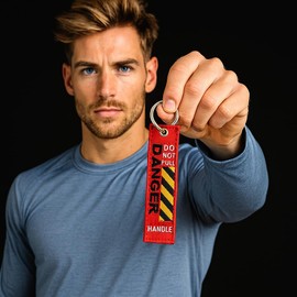 Streetculture Attention! Danger - Do Not Pull - Key Ring - Robust Design, Eye-catching Warning Colour, Lanyard, Key Tag, Lanyard for Car, Motorcycle, Boat etc