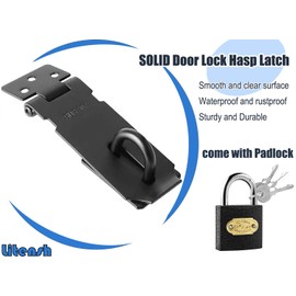 Litensh Stainless Steel Door Locks with Padlock, Deadbolt Lock Hasp Security Packlock Closure Gate Lock Hasp Lock Shed Lock for Bedroom Garage Window Black, 4 Inch