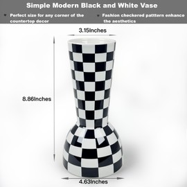 Ceramic Vase, Unique Black and White Round Flower Vase, Modern Wide Mouth Tall Funky Aesthetic Cool Vase for Rose Tulip Wicker Flowers Decorative Centerpieces Bathroom Living Room-Checkered Home Decor