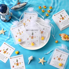 Jenaai 50 Sets Christmas Inspirational Gift Include 50 Mini Resin Ducks with Christmas Hat 50 Cheer up Cards 50 Organza Bags Bulk Pocket Favors for Students Coworkers Employee Thank You Gifts