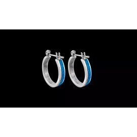 Mainland Silver 925 Sterling Silver Hoop Earrings inlaid with Kingman Turquoise