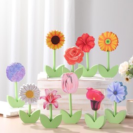 Yousoontic 10 Pack Spring Flower Wood Signs Retro Spring Floral Table Decoration Rustic Flower Table Centerpiece Multicolor Floral Block Tabletop Signs for Home Garden Summer Party Decor