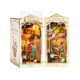 ROBOTIME Book Nook Kit DIY Miniature House Kit with Dustproof Sheet Booknook Bookshelf Insert Decor 3D Wooden Bookend with LED Model Craft Hobby Gift for Teens and Adults (Floral Corner)