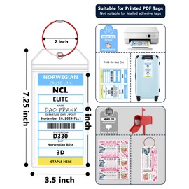 NCL Luggage Tag Holders，Clear Cruise Luggage Tag Holder Zip Seal with Steel Loops，Fits Printed (Not Mailed) Norwegian Cruise Line Ships & Tags for Cruises in, 2026 & 2027（5PACK）