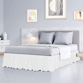 Falda de cama con volantes blanca Queen – Volantes de calidad de hotel para camas Queen con caída de 18 pulgadas – Falda de cama Queen con plataforma, faldas de cama 100% microfibra con división en la esquina (blanco)