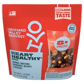 Orchard Valley Harvest Heart Healthy Blend, 1 Ounce Bags (Pack of 8), Almonds, Cranberries, Walnuts, and Chickpeas, Gluten Free, Non-GMO, No Artificial Ingredients, Healthy Snacks for Adults