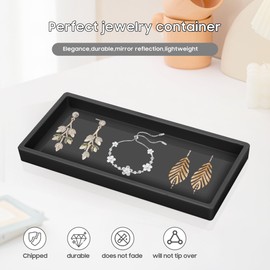 Mriluvy Vanity and Bathroom Tray, 7.7" ABS Countertop Organizer,Waterproof Vanity Tray for Toilet Tank,Perfume,Soap,Keys,Bathroom Accessories,Kitchen and Bath Trays,Non Slip Small Trays,Black