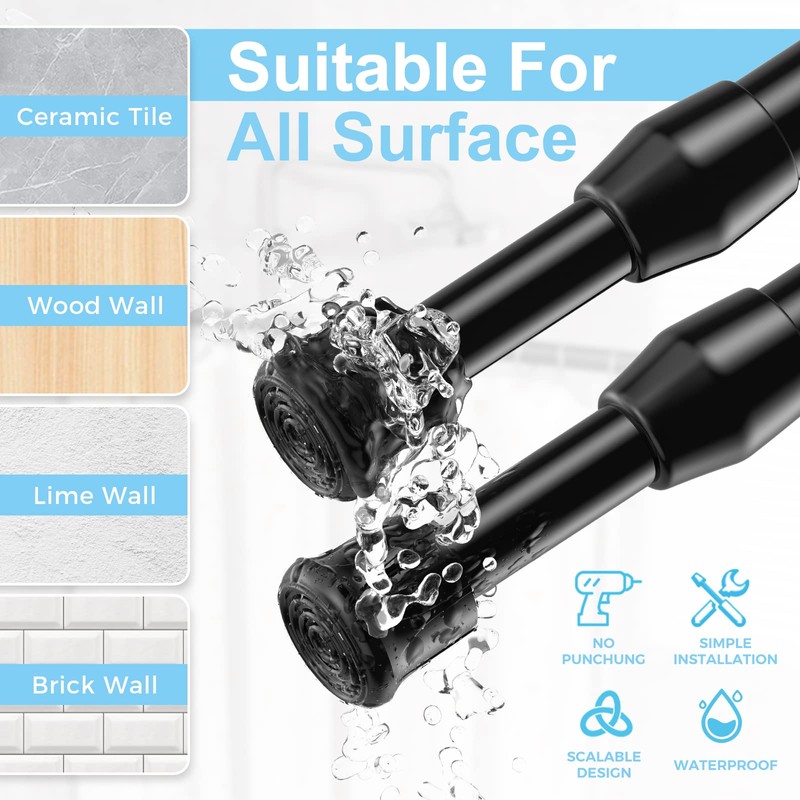 AIZESI Spring Tension Curtain Rod Short Tension Rod (Black,12" to