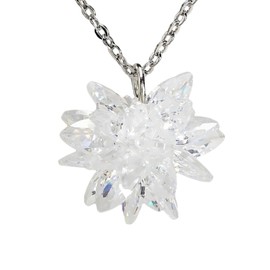 Miaomyao Super Cubic Zirconia Silver Snowflake Snow Flower Motif Necklace Accessory Women's Gift Pouch Set, Cubic Zirconia, Cubic Zirconia