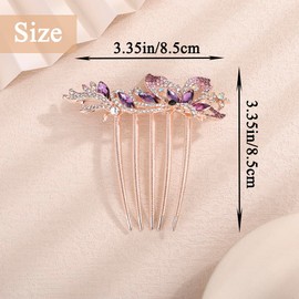 Aimimier Dainty Crystal Flower Hair Comb Sparkly Rhinestone Inlaid Hair Piece Long Teeth Side Combs Wedding Hair Accessories for Women (Purple)