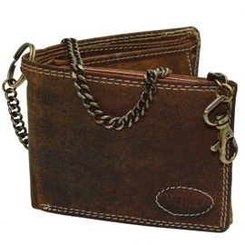 flevado Suede Wallet Full Leather German Design Biker Wallet with Long Trouser Chain, brown, Modern