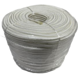 White Polyester Braided Rope 1/4" (1200 lb Break), UV Resistant, Rot Resistant, Middle Center Cord for Low Stretch & Increased Strength, 500 ft provided on roll