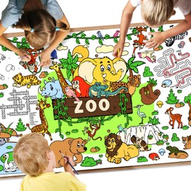 Giant Coloring Poster,35x72Inch Zoo Animal Activity Drawing Paper Coloring Table Cover,DIY Zoo Poster Table Cloth Art Crafts Coloring Mat for Kids,Home Classroom Party Decorations Suppiles