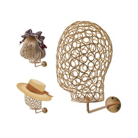 CHADWICK Wall Mount Hat Stand - Metal Hollow Mannequin Head Stand, Hanging Wig Holder 21Inch, Drying and Storage Organizer Rack, Display for Wigs, Caps, Earrings - Chrome Gold