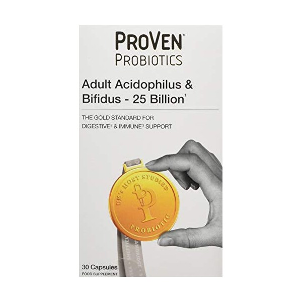 Pro-Ven Probiotics Adult Digestive Supplement Vegan Acidophilus & Bifidus 25 Billion CFU Capsules Multi-Strain High Strength Friendly Bacteria 30 Capsules - UK Made