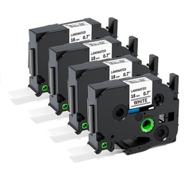 MarkDomain Label Maker Tape TZe-241 TZe241 Compatible with Brother P-Touch 18mm 0.7'' Laminated White TZe TZ Tape for PTD400 PT-D410 PTD600 PTD610BT PTD400AD PT1880, 3/4'' x 8m, Black on White, 4-Pk