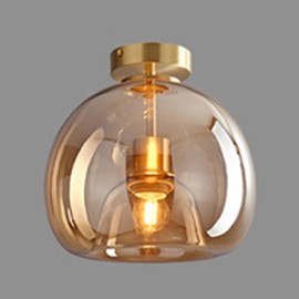 LTTKLMP Nordic Mid Century Corridor Globe Semi Flush Mount Ceiling Light Fixture Amber Smoke Grey Glass Ceiling Lighting Simple Mini Ceiling Lamp for Aisle Porch Stairway Closet Kitchen