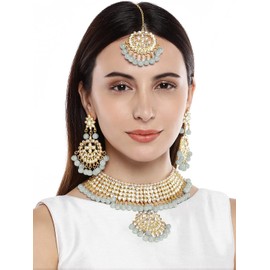Aheli Indian Traditional Maang Tikka with Kundan Necklace Earrings Set Ethnic Wedding Party Designer Jewelry for Women