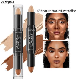 Cream Contour Stick, 2-in-1 Face Shaping Stick for Highlighting & Contouring, Bronzer Stick，Long Lasting & Waterproof，Non-Sticky Highlighter Makeup Pen (Ivory/Dark coffee) - Color: Nature colour/Light coffee