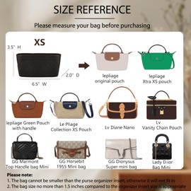KESOIL Small Purse Organizer Insert Compatible with Longchamp Mini LePliage Xtra/Original/Green XS Pouch, Felt Handbag Organizer Divider Shaper Inner with Zipper, Black/XS