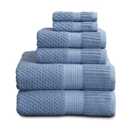 100% Cotton Towel Set 6 Piece | Super Soft & Absorbent Quick-Dry 2 Bath Towels 2 Hand Towels and 2 Washcloths |Textured and Durable Cotton | Trinity Collection (6 Piece Set, Blue Shadow)