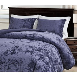 Chezmoi Collection Lux 3-Piece Purple Velvet Comforter Set Queen Size, All Season Lush Plush Velvet Bedding Set with Soft Washed Microfiber Reverse
