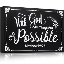Yulejo with God All Things are Possible Sign Wall Hanging Decoration Wooden Wall Decor Religious Scripture Black Bible Verses Everything is Possible with God Bibical Wooden Decoration Plaque for Home