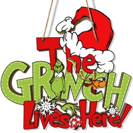 DISENB Christmas Decorations Hanging Sign, Large Christmas Tree Ornaments, Green Thief Wooden Door Sign for Front Door Room Wall Christmas Tree Indoor Outdoor Holiday Decor