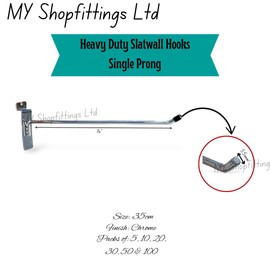 Triple Welded Slatwall Hook Single Prong | HeavyDuty Slatwall Display Hooks | Sizes 2", 4", 6", 8", 10", 12", 14" | Retail Accessories | Hooks for Retail Display and Organization (10, 14Inch/35cm)