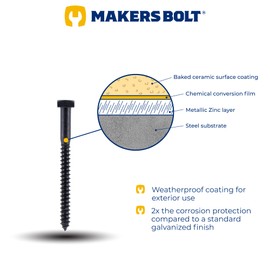 Rustic Square Lag Screws, Ruspert Weatherproof Coating, Black Exterior Lag Bolts, 5/16 x 3 1/2-Inch, (Pack of 25)