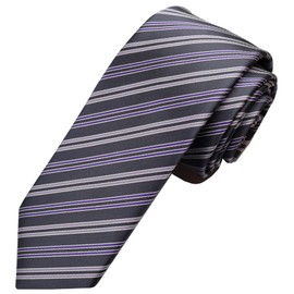 Michi Kolondon MKJ-035 Wrinkle-Resistant Bonding Processing Fabric Lined Volume, Made in Japan Necktie Brand KOSHINO Striped Pattern, 100% Silk, Unisex, gray