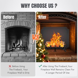 INNO STAGE 24 Inch Fireback for Fireplace- Iron Fireplace Back Plates with Feet, Fireplace Wall Protection, Fireplace Heat Reflect, Black