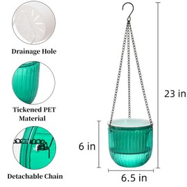 Pumtus 3 Pack Self Watering Hanging Planters, 6.5 Inch Hanging Flower Pot with Drainage Hole, Plastic Hanging Basket with 3 Hooks Chains, Plant Hanger for Indoor Outdoor Plants, Herbs (3 Colors)
