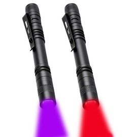 MODOAO High Power LED Pen Flashlights, 2 Pack Red Black Light LED Torch, Waterproof Handheld Flashlights Pocket Compact Torch with Clip, for Camping, Night Vision, Fishing, Detector