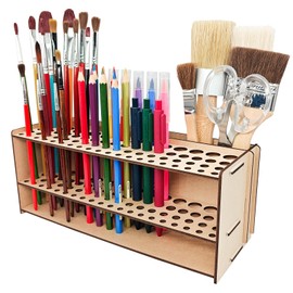 HESHUYU Wooden Paint Brush Holder with Wood Glue 69 Holes MDF Paintbrush Holder Organizer Artist Brush Holder Paint Brush Stand Rack for Artist Brushes Pens Pencils