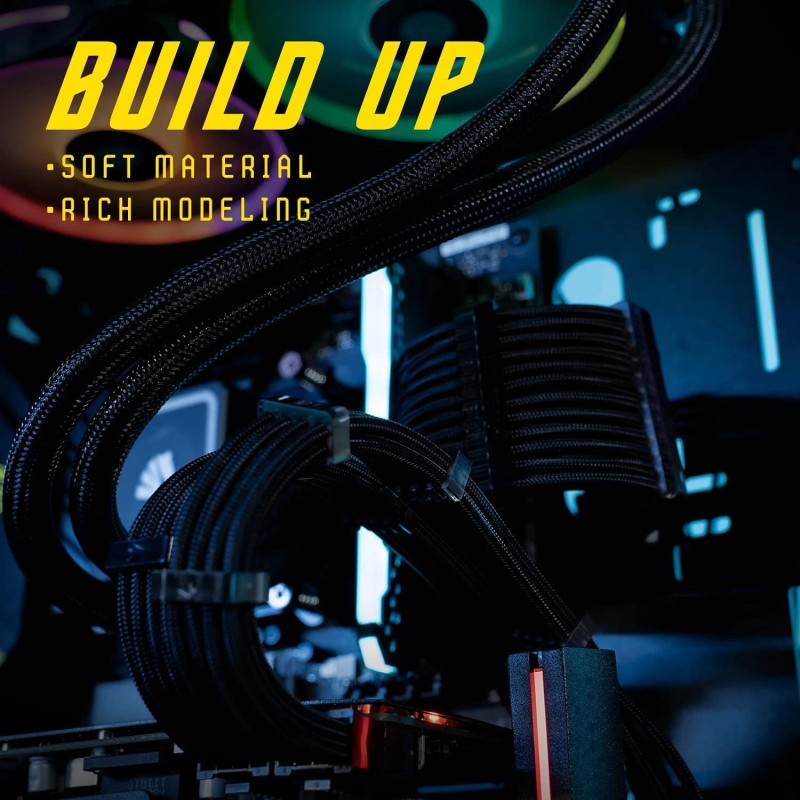 Asiahorse Black Sleeved PSU Extension Cable Kit 18AWG Cotton Custom