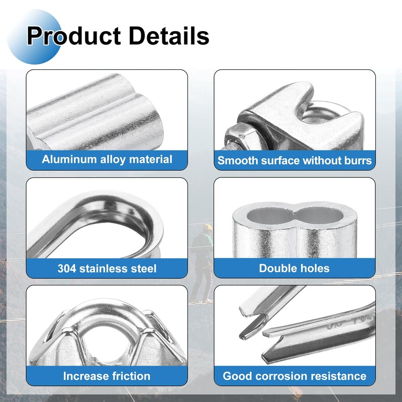 PATIKIL 12Pcs M8 304 Stainless Steel Wire Rope Kit, Wire
